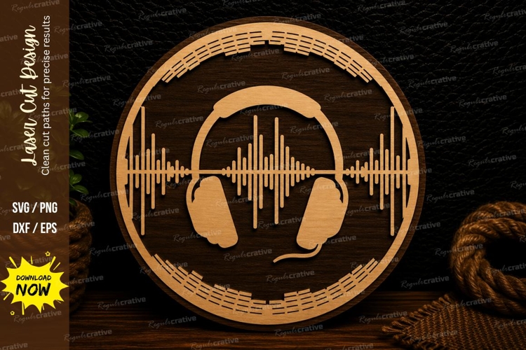 Headphones Soundwave Circle Laser Cut Svg Design headphones