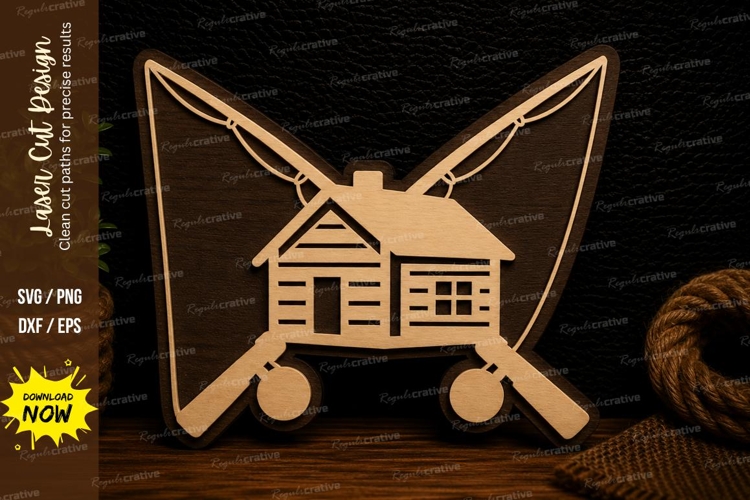 Crossed Oars Cabin Laser Cut Svg Design cabin svg, crossed