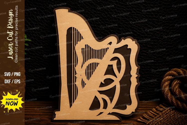 Decorative Harp Monogram Laser Cut Svg Design harp svg,