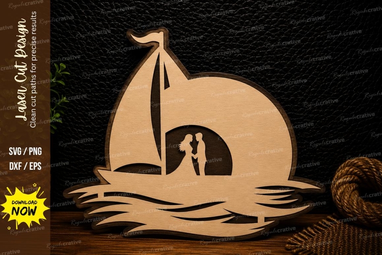 Romantic Sailboat Sunset Laser Cut Svg Design romantic sailb