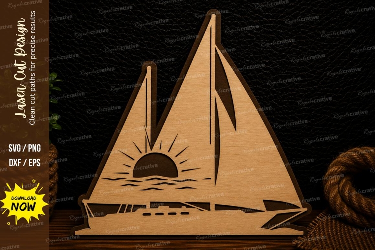 Sunset Sailboat Scene Laser Cut Svg Design sailboat svg, sun