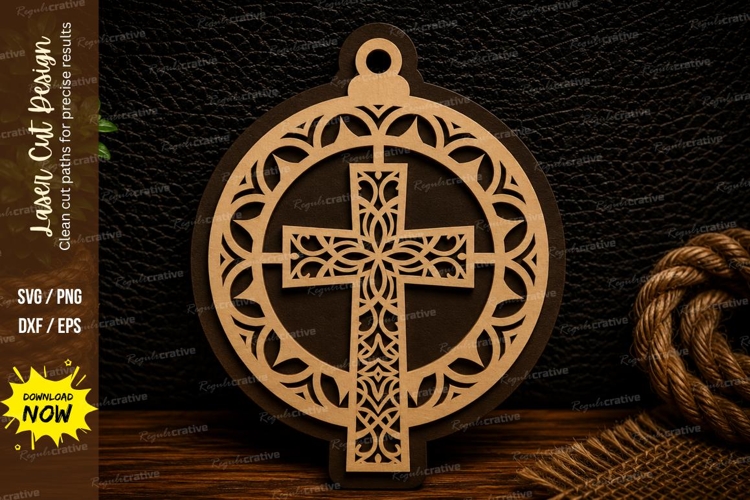 Ornate Cross Circle Laser Cut Svg Design cross ornament svg,