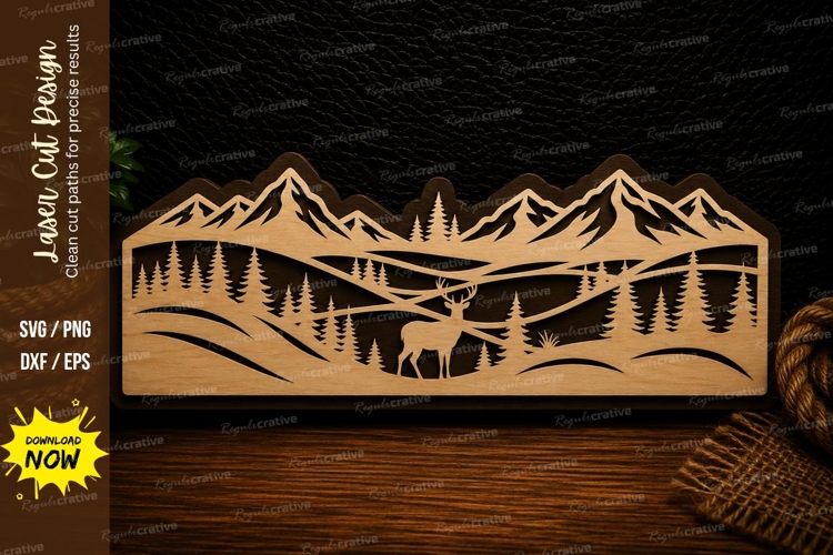Mountain Deer Landscape Laser Cut Svg Design mountain landsc