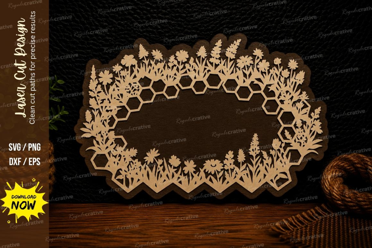 Floral Honeycomb Frame Laser Cut Svg Design floral frame svg