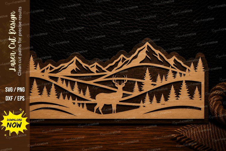 Mountain Deer Forest Scene Laser Cut Svg Design deer forest