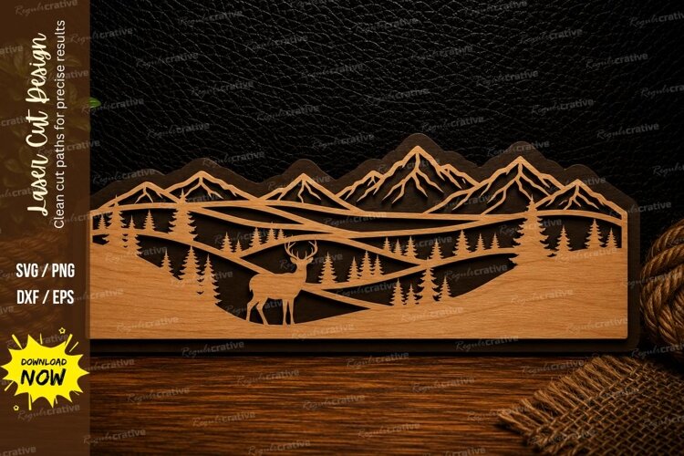 Mountain Elk Forest Scene Laser Cut Svg Design elk forest example image 1