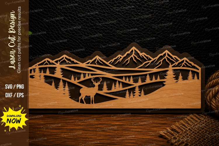Mountain Elk Forest Scene Laser Cut Svg Design elk forest