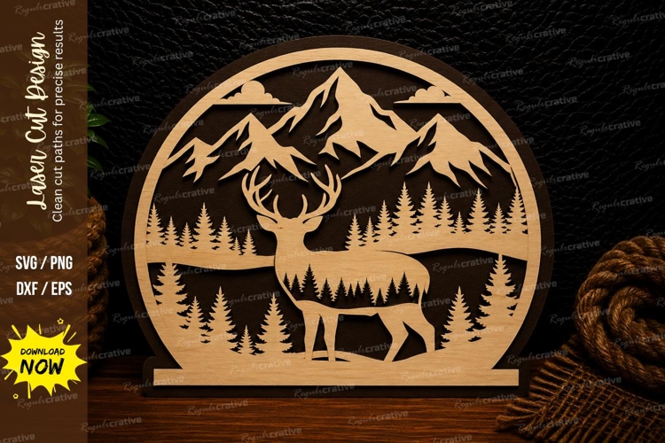 Elk Mountain Round Landscape Laser Cut Svg Design elk mounta