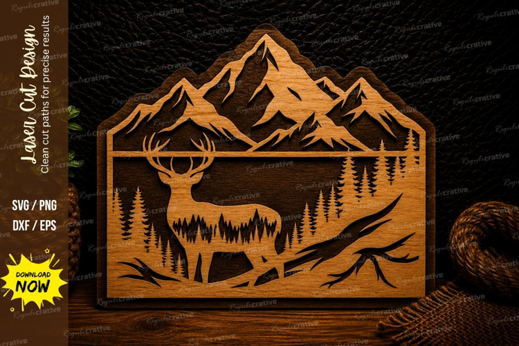 Mountain Lake Elk Landscape Laser Cut Svg Design mountain