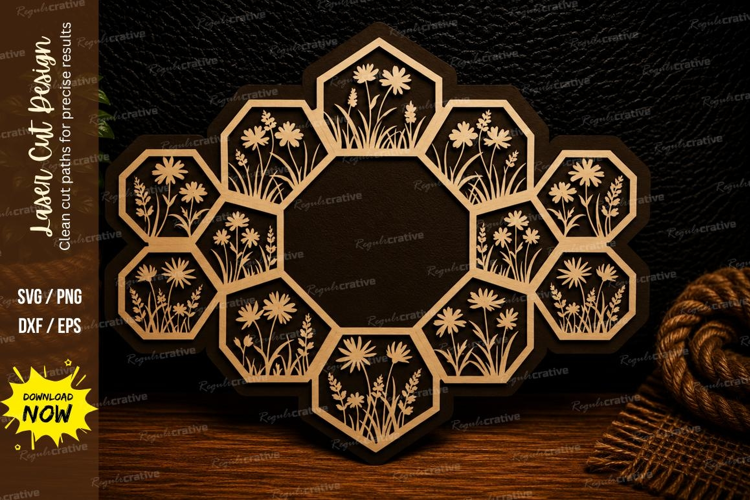 Snowflake Honeycomb Frame Laser Cut Svg Design snowflake fra