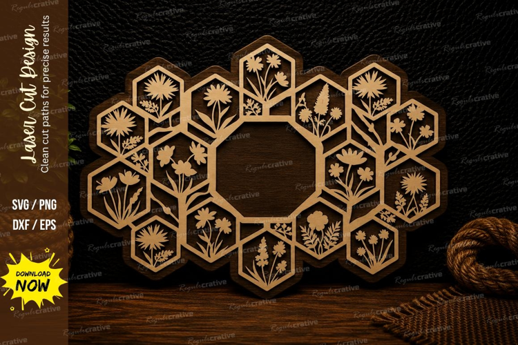 Honeycomb Floral Frame Laser Cut Svg Design honeycomb frame