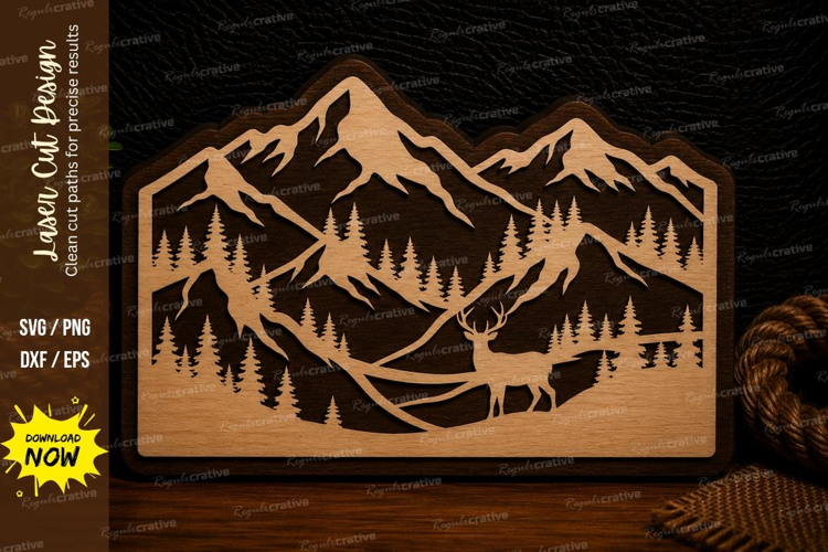 Mountain Elk Forest Landscape Laser Cut Svg Design mountain