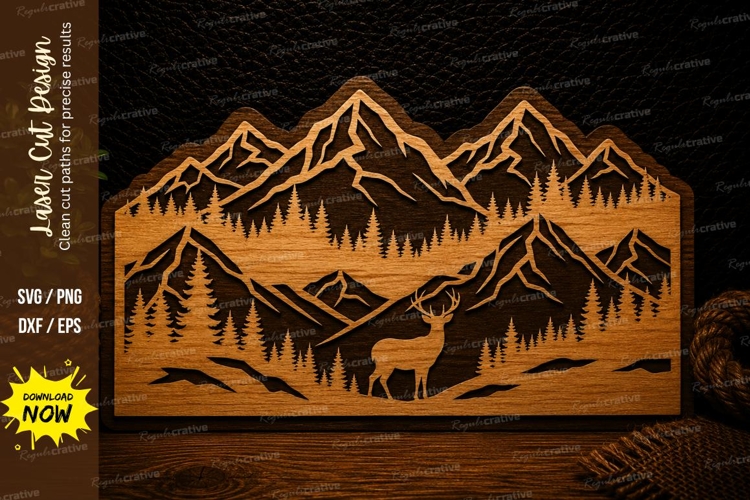 Mountain Elk Valley Landscape Laser Cut Svg Design mountain