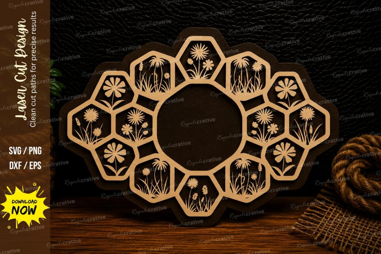 Snowflake Honeycomb Frame Laser Cut Svg Design snowflake fra