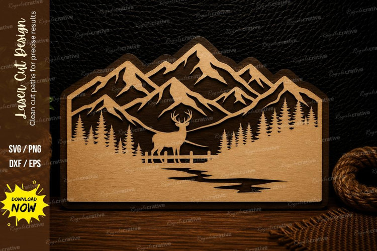 Mountain River Landscape Laser Cut Svg Design mountain river