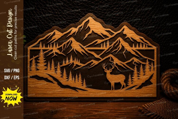 Mountain Deer Valley Landscape Laser Cut Svg Design mountain example image 1