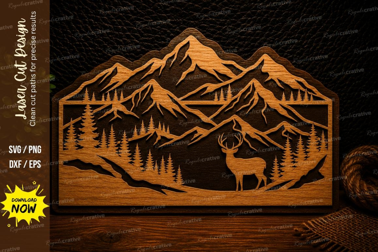 Mountain Deer Valley Landscape Laser Cut Svg Design mountain