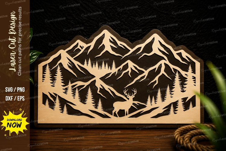 Mountain Deer Wilderness Laser Cut Svg Design mountain deer