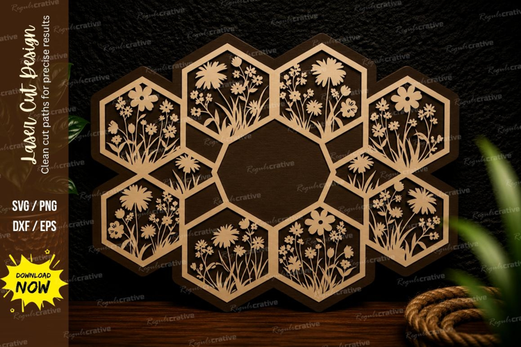 Snowflake Honeycomb Ornament Frame Laser Cut Svg Design snow