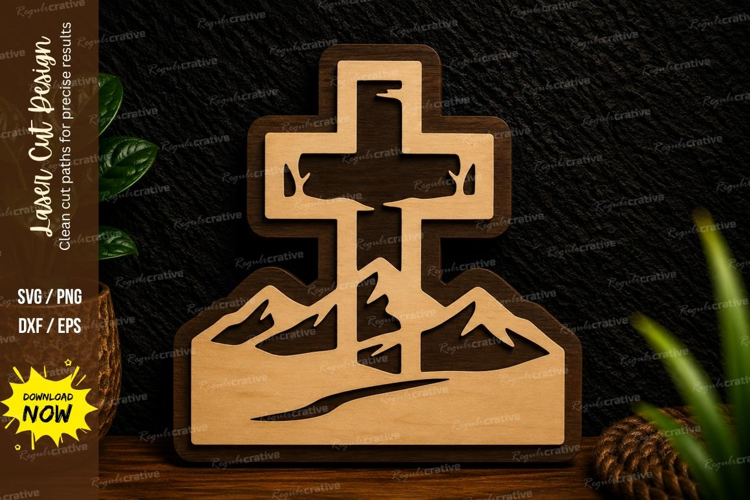 Mountain Cross Faith Laser Cut Svg Design mountain cross svg
