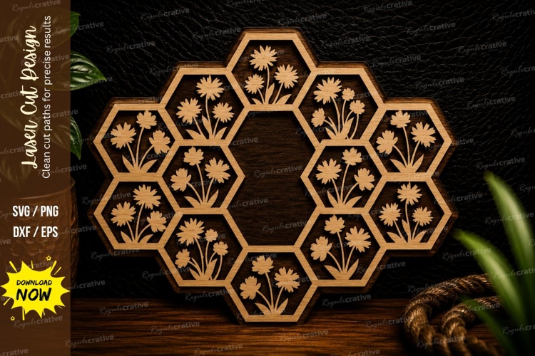 Snowflake Honeycomb Frame Laser Cut Svg Design snowflake