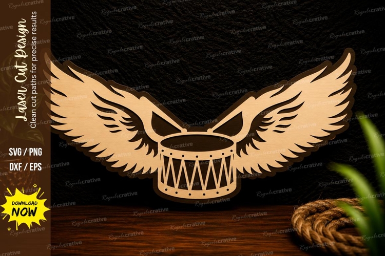 Winged Drum Laser Cut Svg Design winged drum svg, music drum
