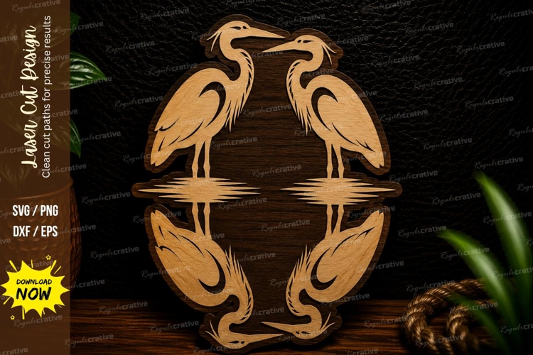 Heron Reflection Oval Frame Laser Cut SVG Design heron bird