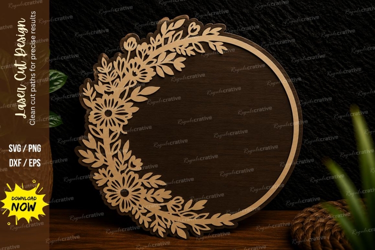 Floral Crescent Wreath Frame Laser Cut SVG Design floral