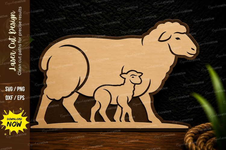 Sheep and Lamb Farm Laser Cut SVG Design sheep svg, lamb