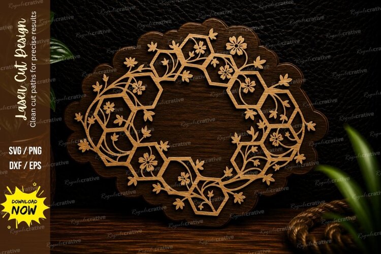 Honeycomb Floral Wreath Laser Cut SVG Design honeycomb wreat example image 1