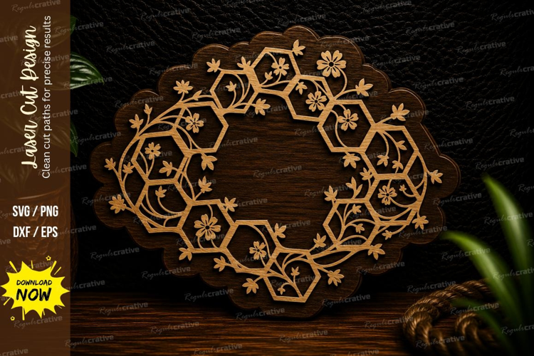 Honeycomb Floral Wreath Laser Cut SVG Design honeycomb wreat