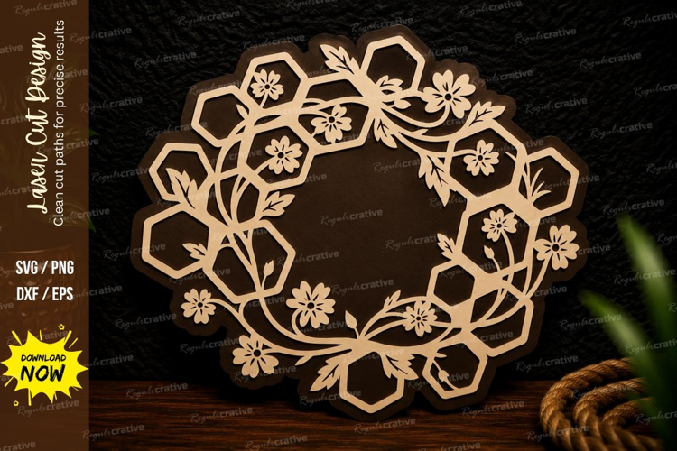 Honeycomb Floral Wreath Frame Laser Cut SVG Design honeycomb