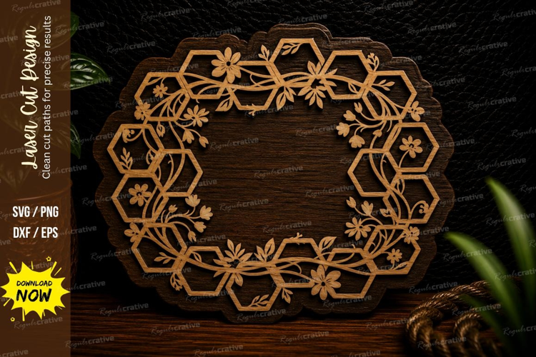 Honeycomb Floral Rectangle Frame Laser Cut SVG Design honeyc