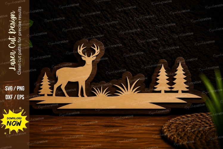 Deer Meadow Silhouette Laser Cut SVG Design deer meadow svg,