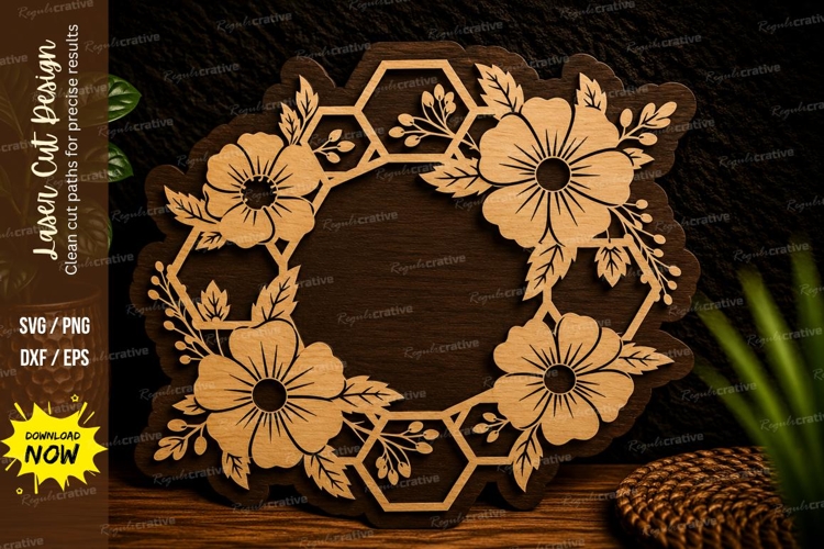 Floral Honeycomb Wreath Laser Cut SVG Design floral honeycom