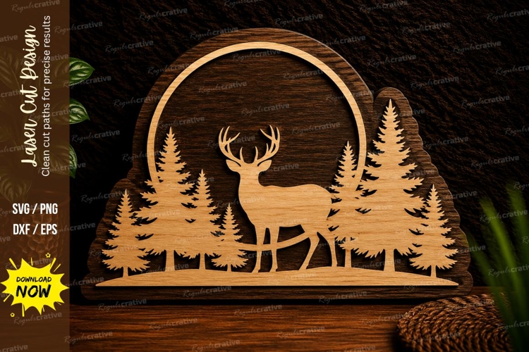 Forest Deer Circle Scene Laser Cut SVG Design forest deer