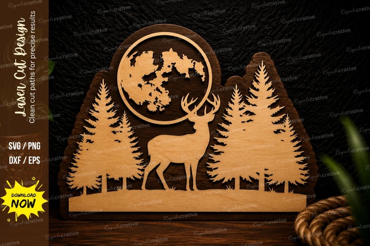Snowflake Deer Winter Forest Laser Cut SVG Design winter