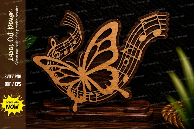Butterfly Music Notes Laser Cut SVG Design butterfly music