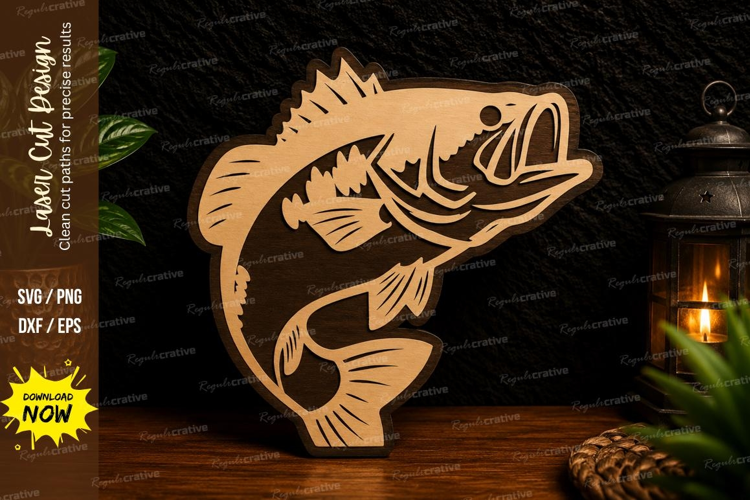 Jumping Bass Fish Laser Cut SVG Design bass fish svg, jumpin