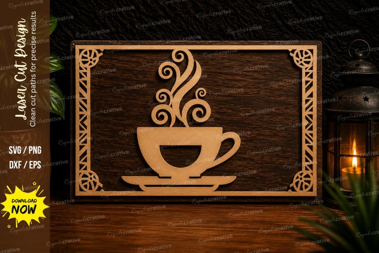 Coffee Cup Decorative Frame Laser Cut SVG Design coffee cup