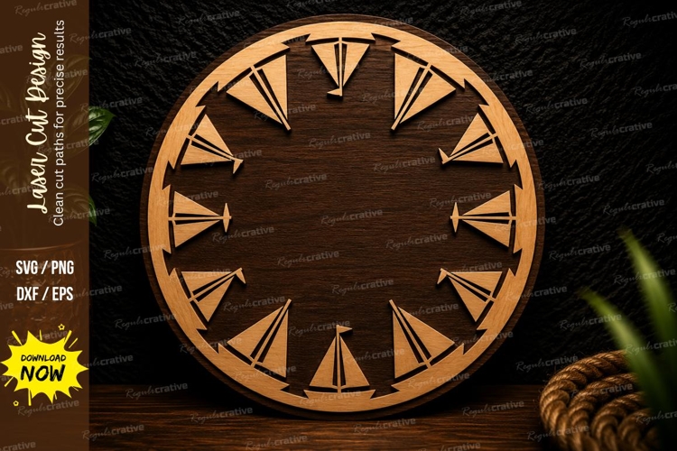 Compass Style Round Frame Laser Cut SVG Design compass frame
