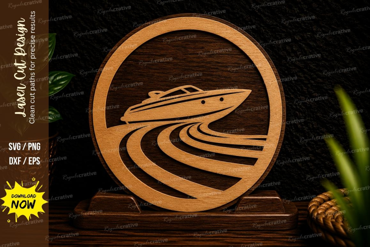 Speedboat Circle Nautical Laser Cut SVG Design speedboat svg