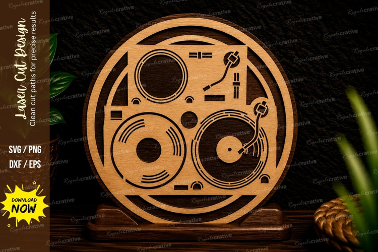 DJ Turntable Circle Laser Cut SVG Design dj turntable svg,