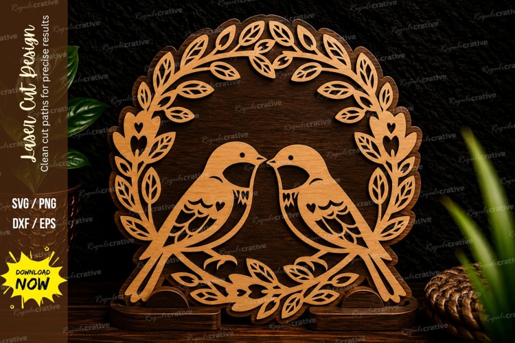 Love Birds Laurel Wreath Laser Cut SVG Design love birds wre
