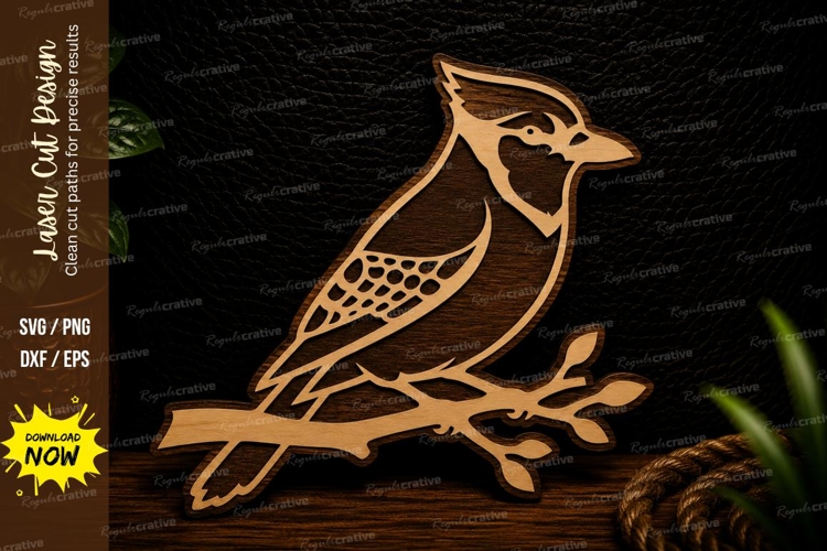 Blue Jay Bird on Branch Laser Cut SVG Design blue jay svg,