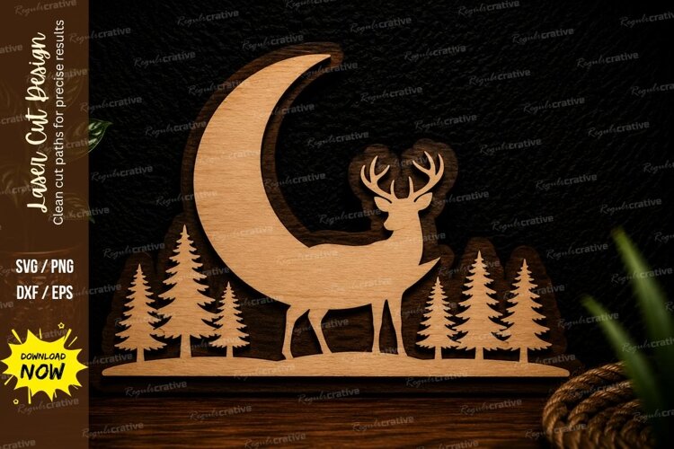 Moonlit Deer Forest Laser Cut SVG Design moon deer svg example image 1