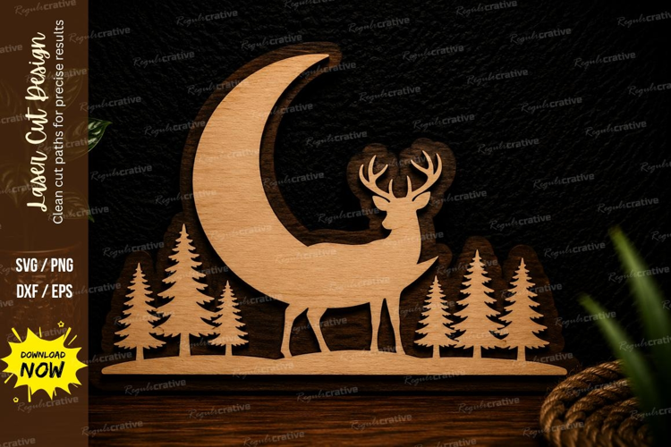 Moonlit Deer Forest Laser Cut SVG Design moon deer svg