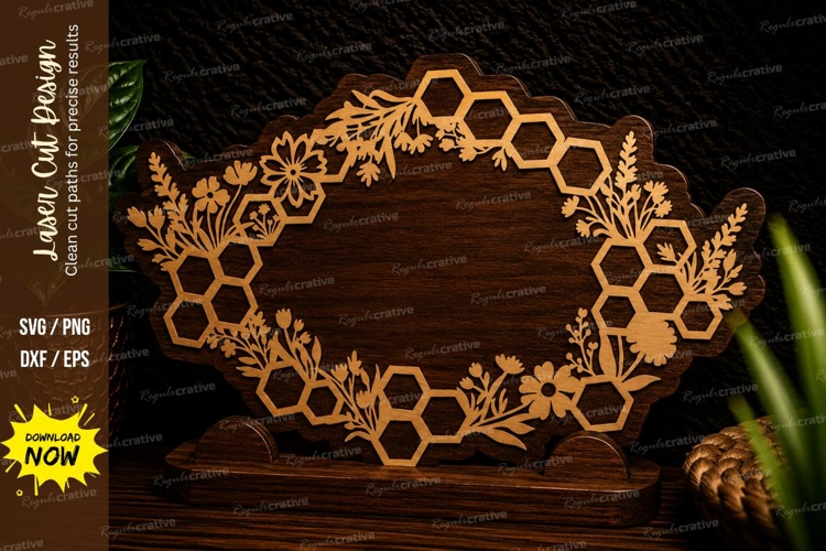 Honeycomb Butterfly Floral Frame Laser Cut SVG Design honeyc