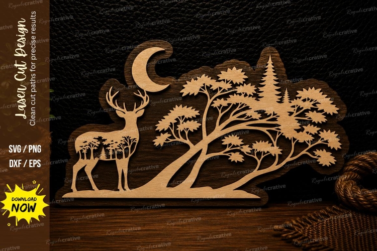 Crescent Moon Woodland Deer Laser Cut SVG Design crescent