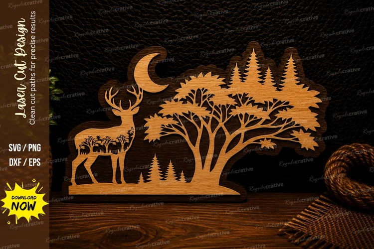 Moon Deer Forest Landscape Laser Cut SVG Design moon forest